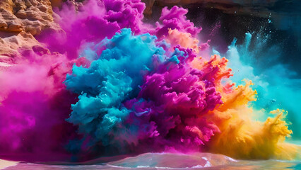 A kaleidoscope of hues, swirling and dancing in a mesmerizing display of colored powder