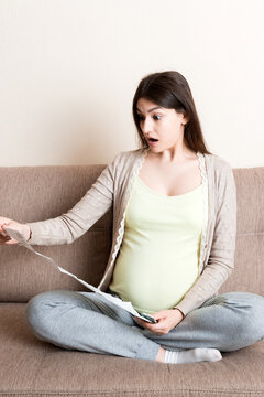 Pregnant Lady Reading Instruction For Prescribed Pills , healthcare concept, medicine during pregnancy