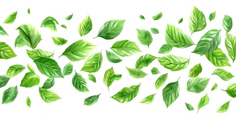 Green flying leaves , background , wallpaper , pattern , wind - obrazy, fototapety, plakaty