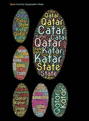Qatar. Set of typography style country illustrations. Qatar map shape built of horizontal and vertical country names. Vector illustration.
