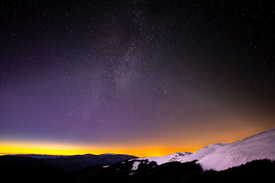 Night view of the Szeroki Wierch in the Bieszczady National Park, Poland.