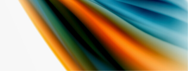 Rainbow color silk blurred wavy line background on white, luxuriously vibrant visually captivating backdrop. Stunning blend of colors reminiscent of rainbow, silky and gracefully blurred wavy pattern