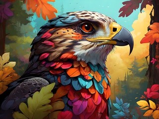 close up of colorful falcon