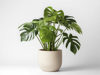 studio shot of a monstera in a pot on transparent background, png