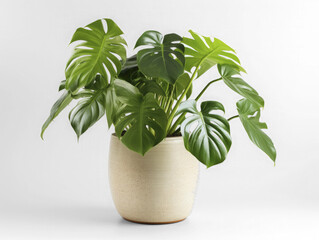 studio shot of a monstera in a pot on transparent background, PNG
