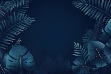 Fototapeta na wymiar Indulge in tropical vibes with a Collection of leaves A blue space background frames this botanical art, offering a minimal and stylish design. ai generative