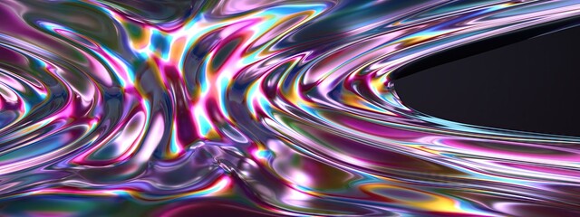 Chrome Rainbow Reflection Metallic Ripple Paint Impressionist Contemporary Elegant Modern 3D Rendering Abstract Background