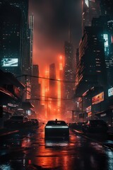 The city of the future. Cyberpunk night metropolis.