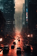 The city of the future. Cyberpunk night metropolis. 