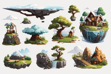 set of trees and plants