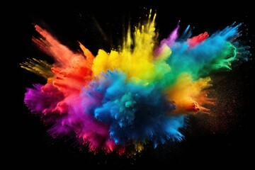 Colorful holi powder splashing. Colorful powder explosion isolated on black background. Colorful cloud of smoke. Holi Celebration. Holi Concept. Indian Concept.