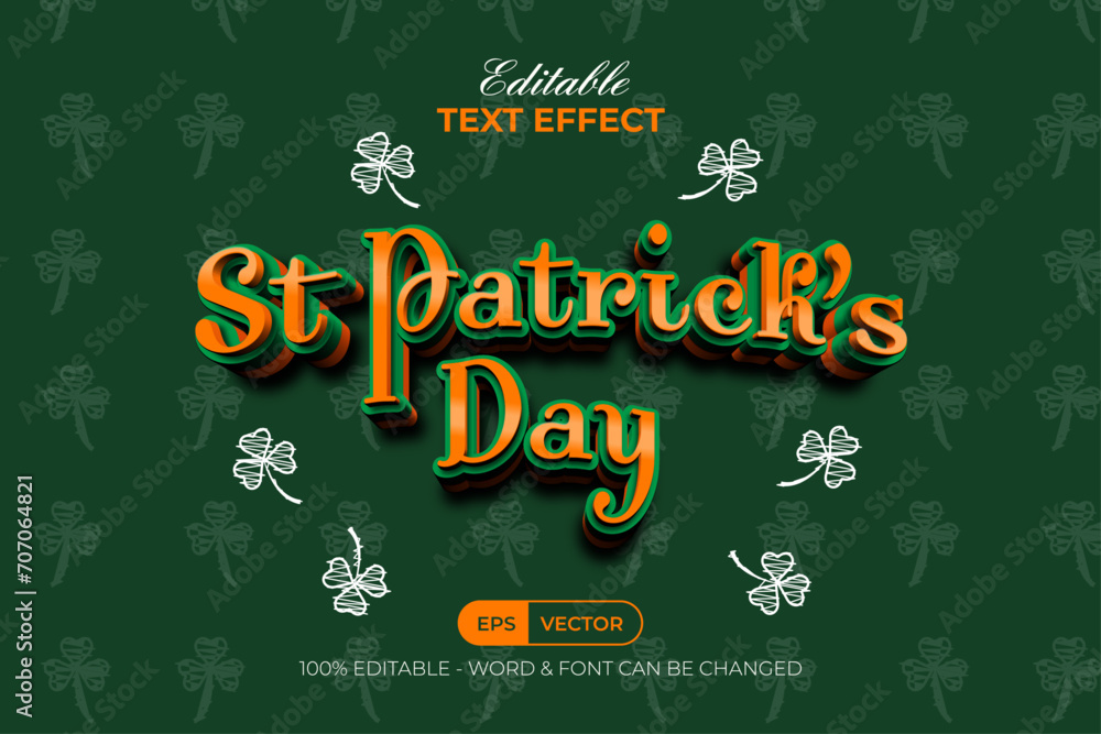 Poster st patrick's day text effect 3d style. editable text effect.