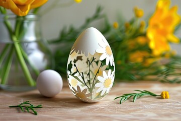 Fototapeta premium paper Easter egg Easter card Happy easter greeting card template in paper art style