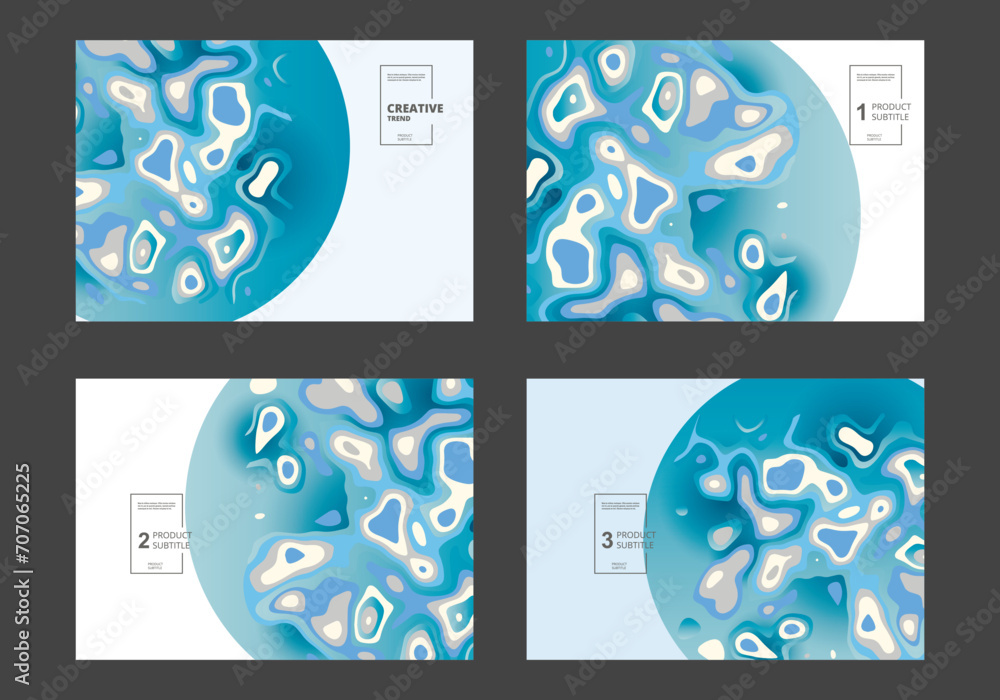 Poster Abstract modern graphic elements. Brochure cover templates. Dynamical blue forms and shapes. Vector banners with flowing liquid shapes.