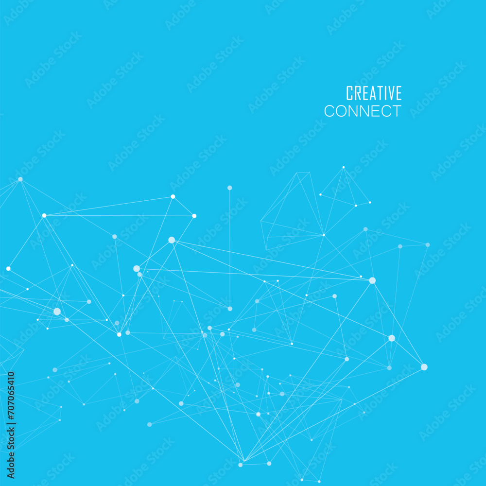 Poster Vector atom geometric structure. Digital graphic network molecule. Abstract polygonal with connecting dots and lines. Global connect element. Data concept