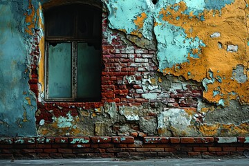 Take a journey into the past with an old wall background, where weathered bricks and peeling paint tell stories of bygone eras, creating a nostalgic, Generative AI