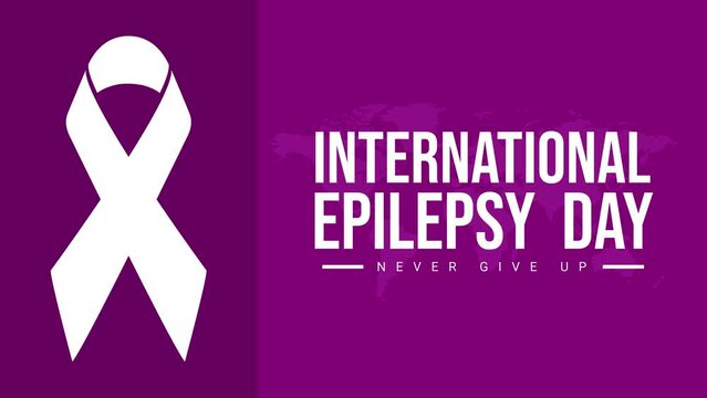World International Epilepsy Day. Never Give Up. 4k video animation with ribbon and typography