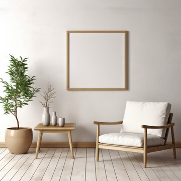 Luxury living room interior with a stylish wooden furniture arrangement. ai generative