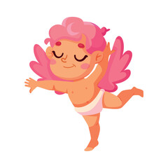 Cupid Baby Boy with Pink Wings Vector Illustration