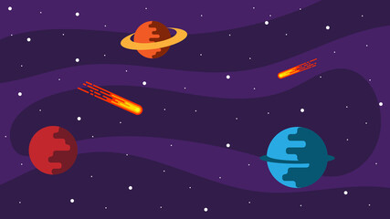 Asteroids and Planets in Space Flat Style. Science and cosmos exploration topic art