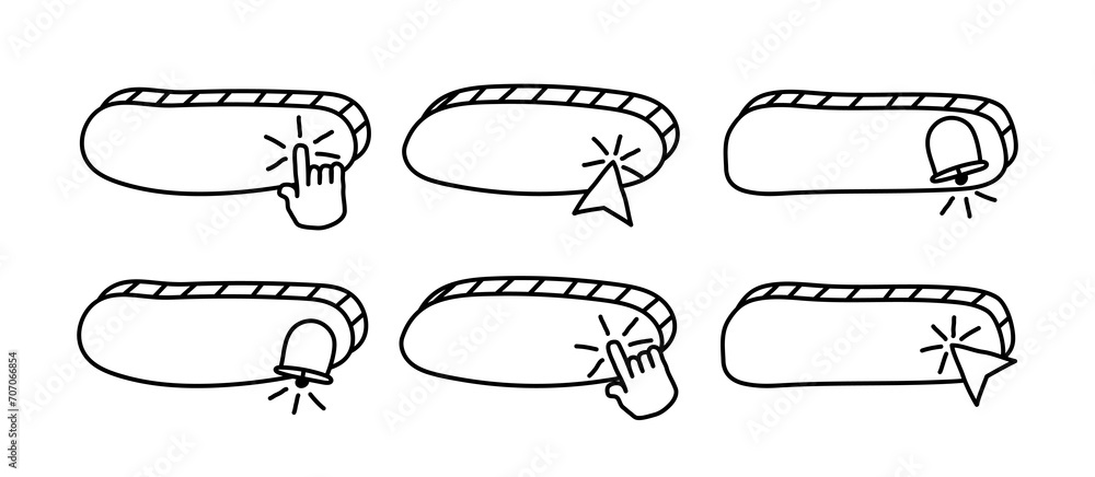Poster set of vector line buttons with bell and hand
