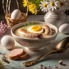 Żurek with egg and white sausage - a traditional Polish Easter dish
