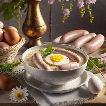 Żurek z jajkiem i białą kiełbasą - tradycyjna polska potrawa wielkanocna