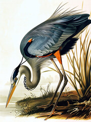 Sea Bird Great Blue Heron Vintage Nature