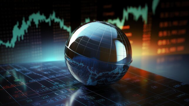 Globe illustration with trading diagram report background, business financial illustration.