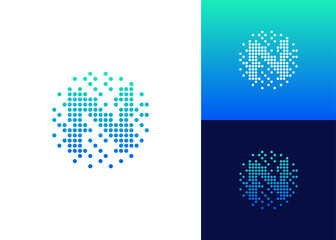 Modern dotted N letter logo for tech, digital brand, 
