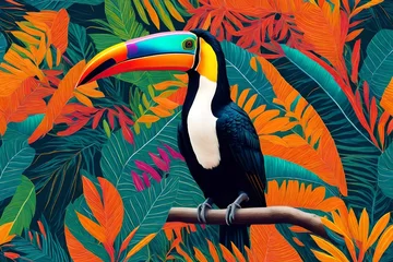 Wandcirkels aluminium toucan in the jungle © Jamini