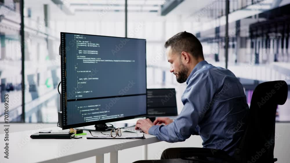 Aufkleber Unhappy Sad Developer Programmer Man In Stress Coding Software