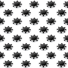 Black and white poker chips seamless pattern. Vector illustration for casino game design.