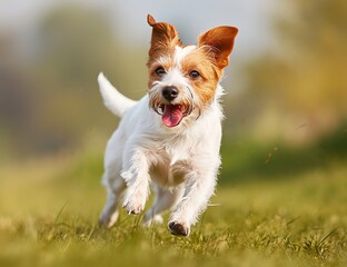 jack russell terrier running on a field 