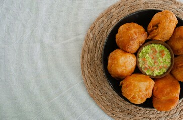 Colombian fried food, avocado, potato, banana