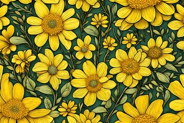seamless pattern with sunflowers - obrazy, fototapety, plakaty