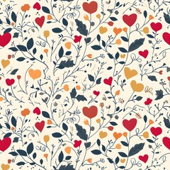 seamless pattern with flowers and birds, floral pattern, with Valentine day, texture background