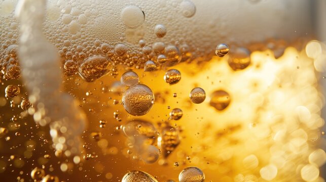 Pouring beer with bubble froth in glass for background on front view wave curve shape texture foam
