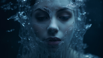 Düsteres kühles Portrait einer Frau in Eis-Struktur. Konzept: Gefühlskälte / eingefrorene Emotionen. Illustration