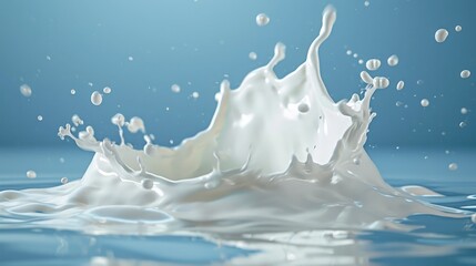 Obraz na płótnie Canvas Realistic milk splash, splashing in milk pool with isolated on blue background.