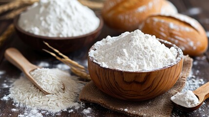 Fototapeta na wymiar Rice flour and rice flour bread