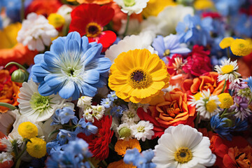 Colorful bouquet of spring flowers as a background, closeup.