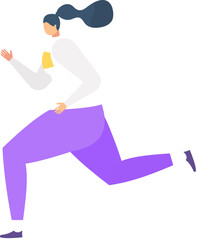 Female runner in motion, wearing purple pants. Active lifestyle and jogging concept vector illustration.