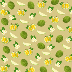 durian seamless pattern vector with soft brown background