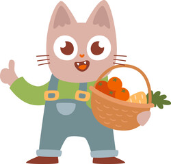 Cat Gardener With Vegetables Basket