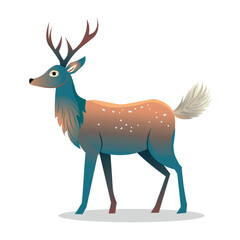 Deer of colorful set. This graceful winter deer in this artful cartoon illustration with design evokes the serenity of snowy landscapes and season. Vector illustration.