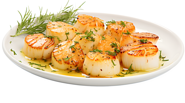 scallops png, seafood delicacy, gourmet cuisine, seared scallops, culinary delight, gourmet dish, shellfish clipart, delicious appetizer, transparent background, ocean-inspired illustration