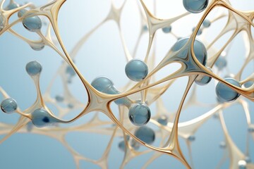 Abstract 3D backdrop displaying suspended molecules in blue and beige, representing a medical concept. Generative AI