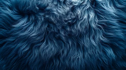 Fotobehang Top view of blue fur texture, resembling a sheepskin background. Shaggy fur pattern in shades of blue, providing a close-up view of wool texture. © thisisforyou