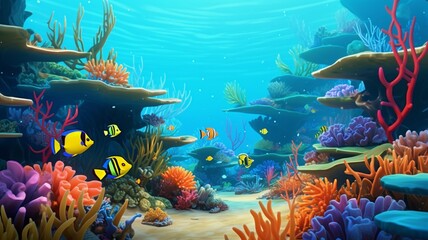 Obraz na płótnie Canvas Ai generated artUnderwater reef fishes animals colorful stock photos